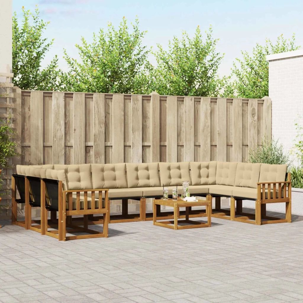 Set di divani da esterno con cuscino 11 pcs Naturale e Beige 3369120