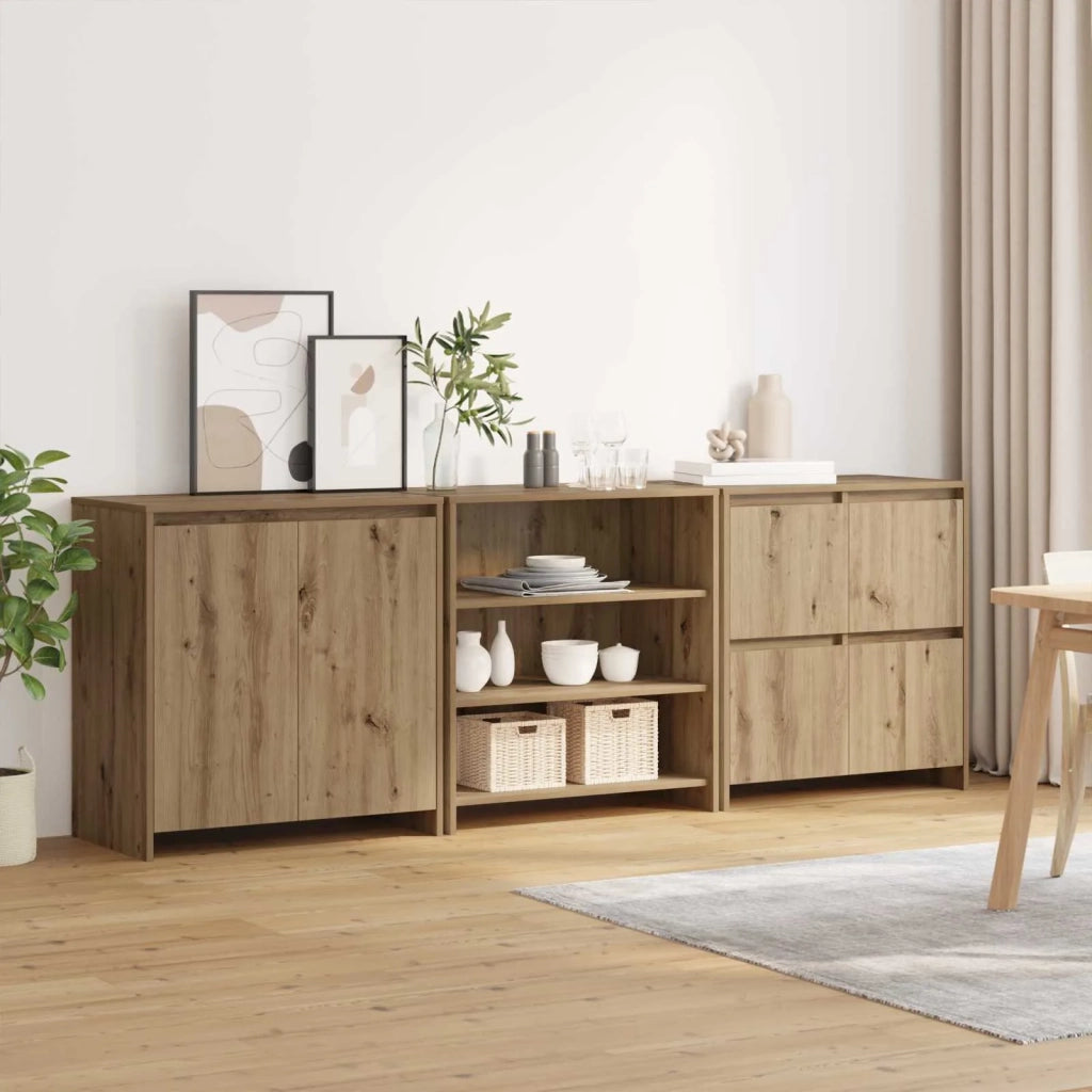 Credenza con cassetto 3 pz | Madia | Buffet da pranzo | Armadio da pranzo Rovere artigianale 70 x 41 x 75 cm