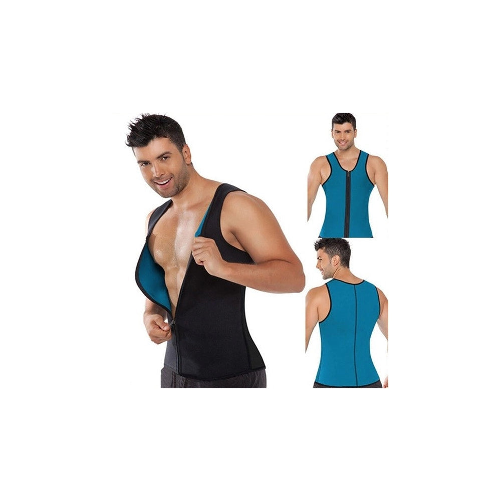 Trade Shop - Canotta Snellente Uomo Con Zip Shapers Dimagrante Riduci Peso Neotex Azzurra -