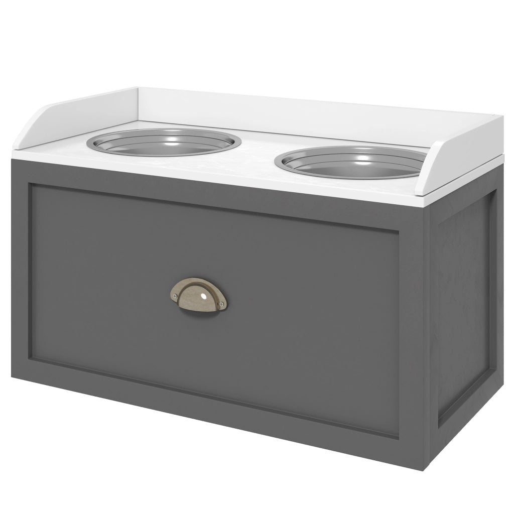 Tavolo per cani con ciotole e cassetto ¨C Minimal ¨C 63x30x36 cm grigio bianco