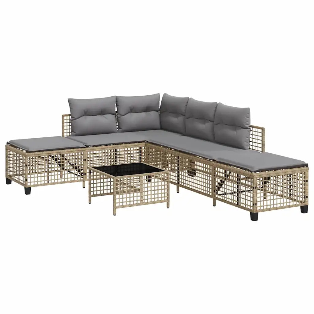 Set Divano ad Angolo 3 pz | Set Salotto da Giardino con Cuscini Beige Misto Polyrattan