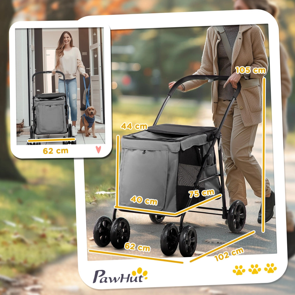 Carrello per Cani con Cuscini ¨C zephmum ¨C Grigio 102x62x105 cm
