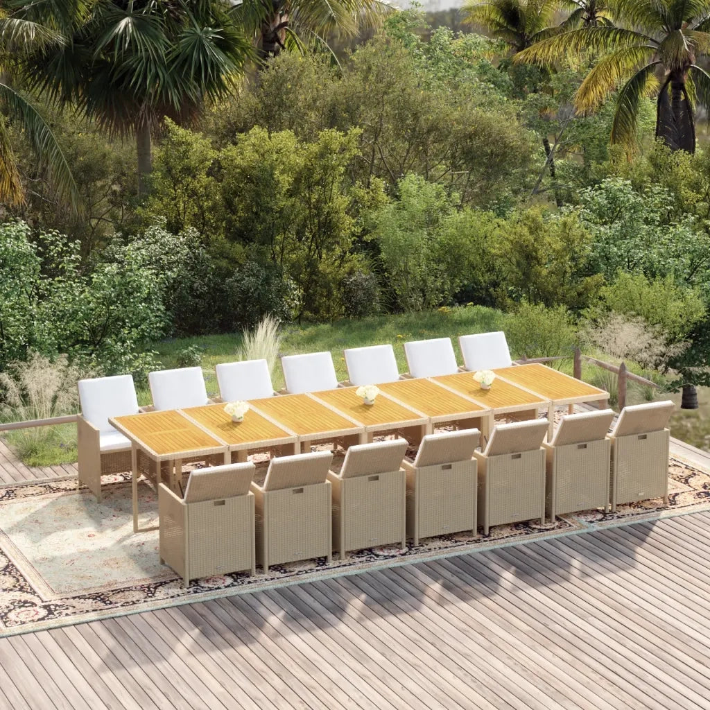 Set da Pranzo da Giardino 15 pz con Cuscini Beige in Polyrattan 3095662