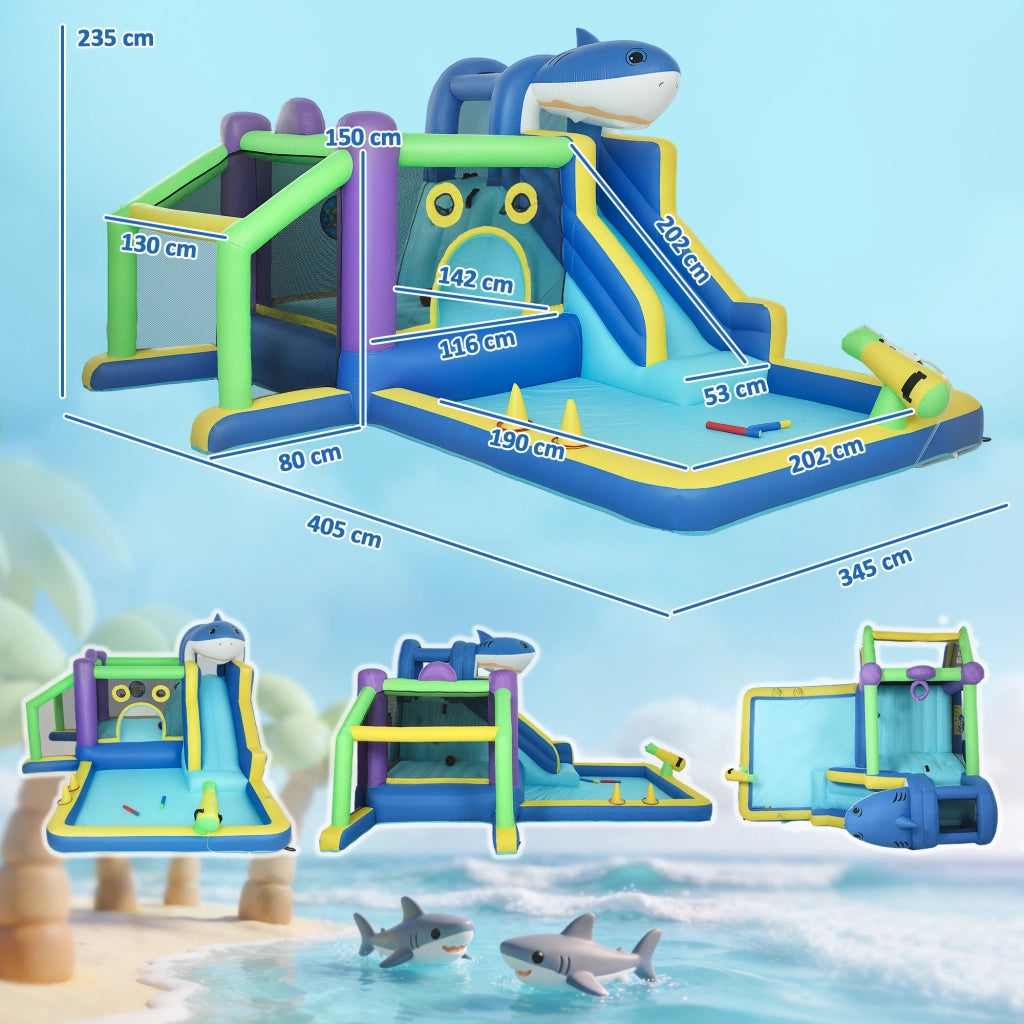 Piscina Gonfiabile con Scivolo a Tema Squali ¨C Minimal ¨C Verde