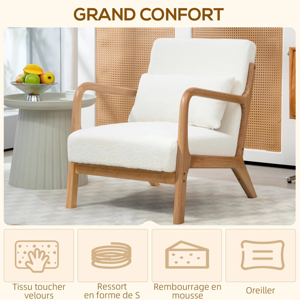 Poltrona relax ¨C zephmum ¨C velluto crema con struttura legno