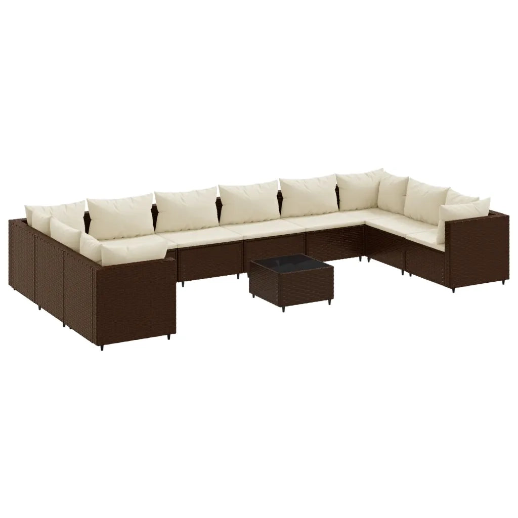 Set Divani da Giardino 11 pz con Cuscini in Polyrattan Marrone 3308289