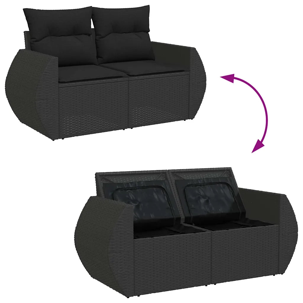 Set Divano da Giardino 6 pz con Cuscini Nero in Polyrattan 3326617