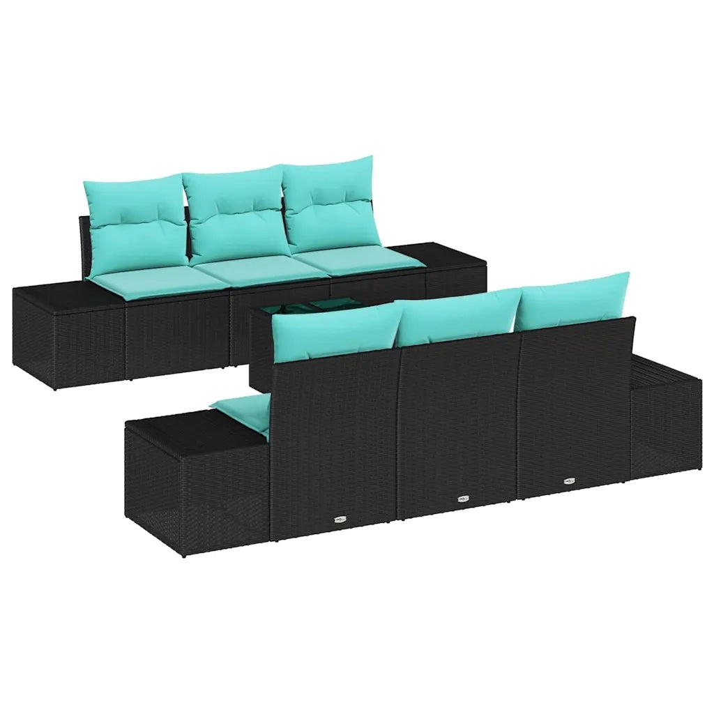 Set Divano da Giardino 8 pz Nero e Turchese polyrattan 3355625