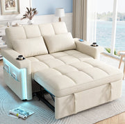 Sofa letto a 2 posti modulare 145 cm in chenille beige con LED; USB e Type-C