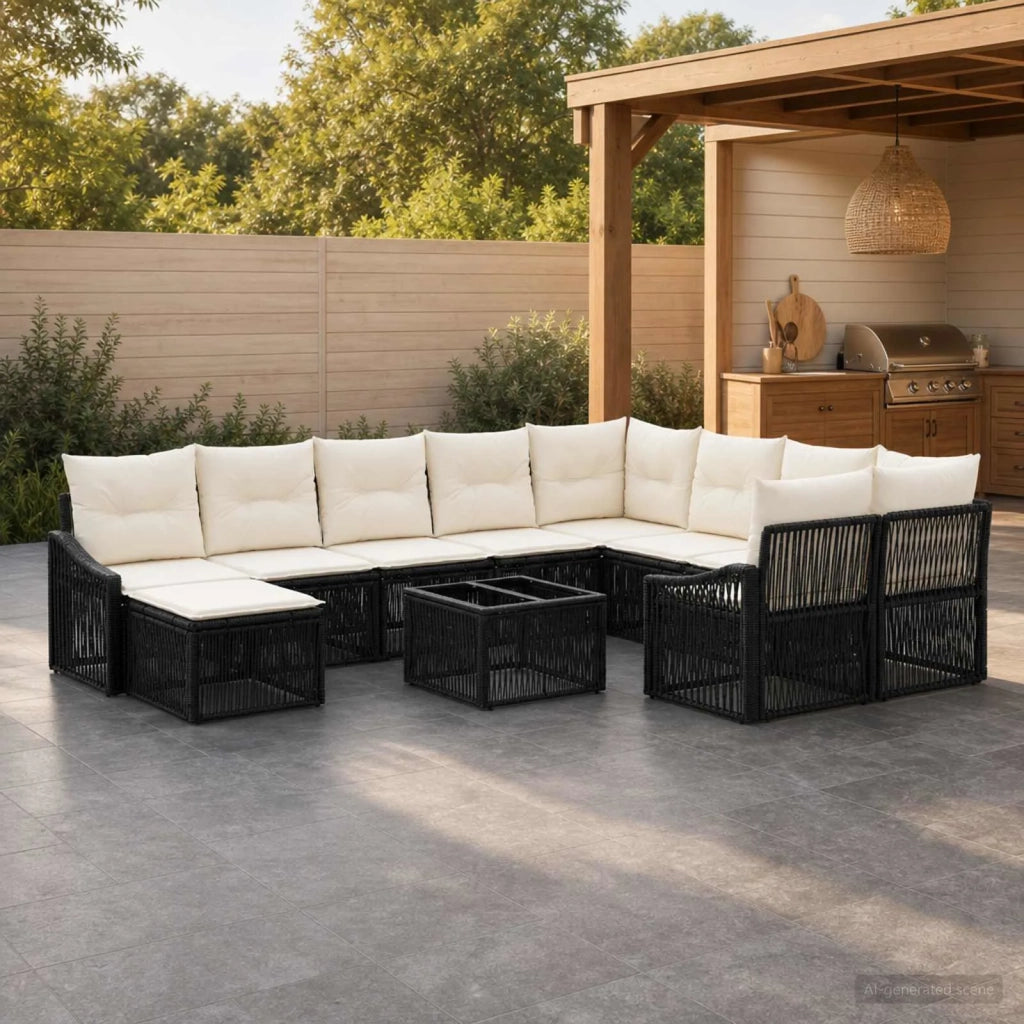 Set Divano da Giardino 11 pz Nero polyrattan 3436201