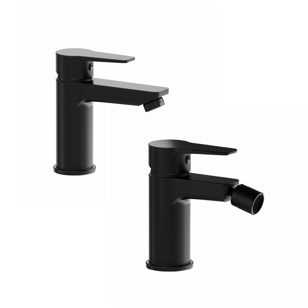 Coppia miscelatori lavabo bidet senza scarico nero opaco | Jane