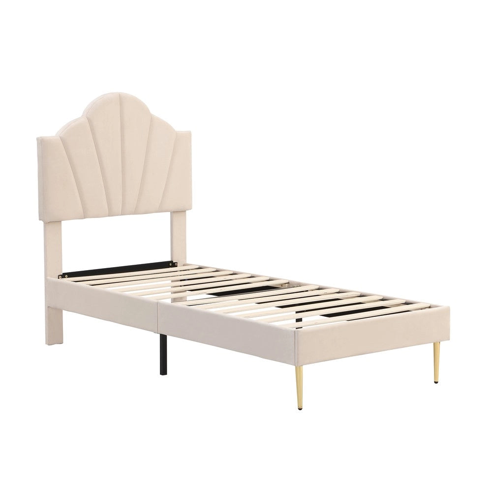 Letto Imbottito in Velluto con Testiera Regolabile ¨C MINIMAL ¨C 90x200, Beige