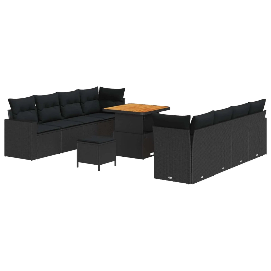 Set Divano da Giardino con cuscino 12 pcs Nero polyrattan