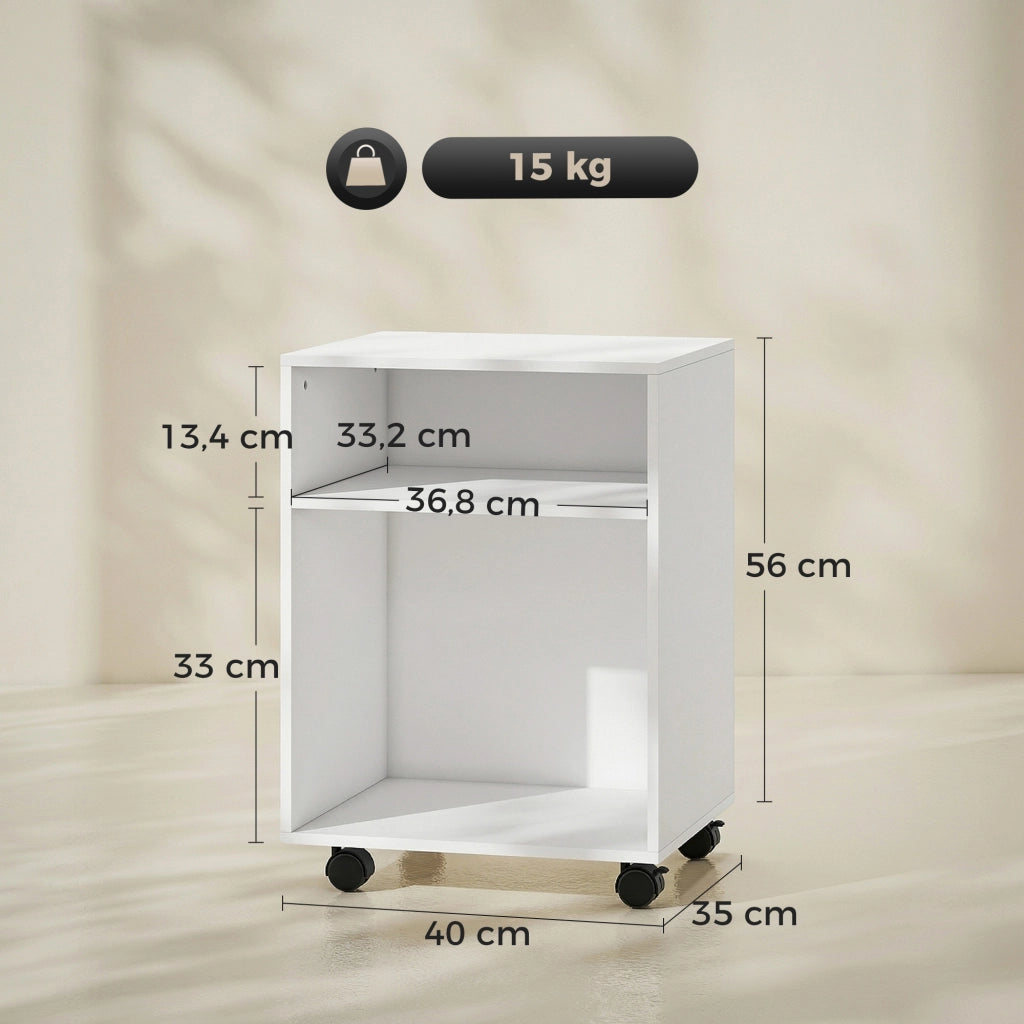 Supporto stampante con ripiani e ruote ¨C Xylo ¨C 40x35x56 cm bianco