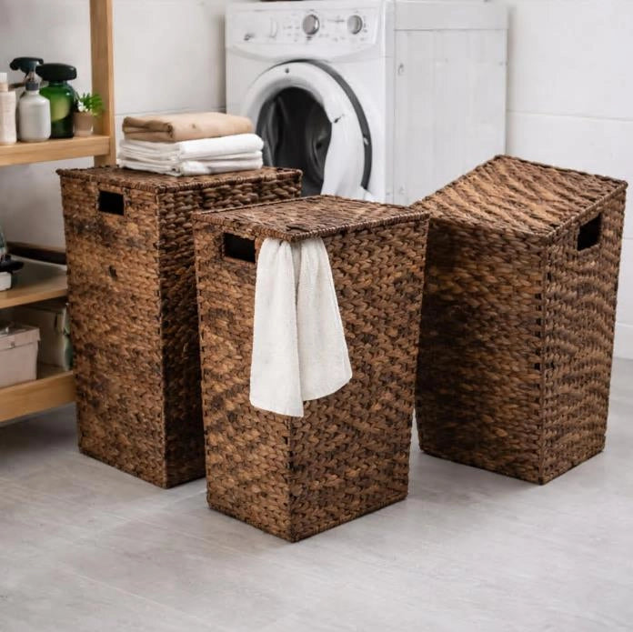 MA MAISON SET 3 CESTE PORTABIANCHERIA CON COPERCHIO IN VIMINI IN COLORE MARRONE