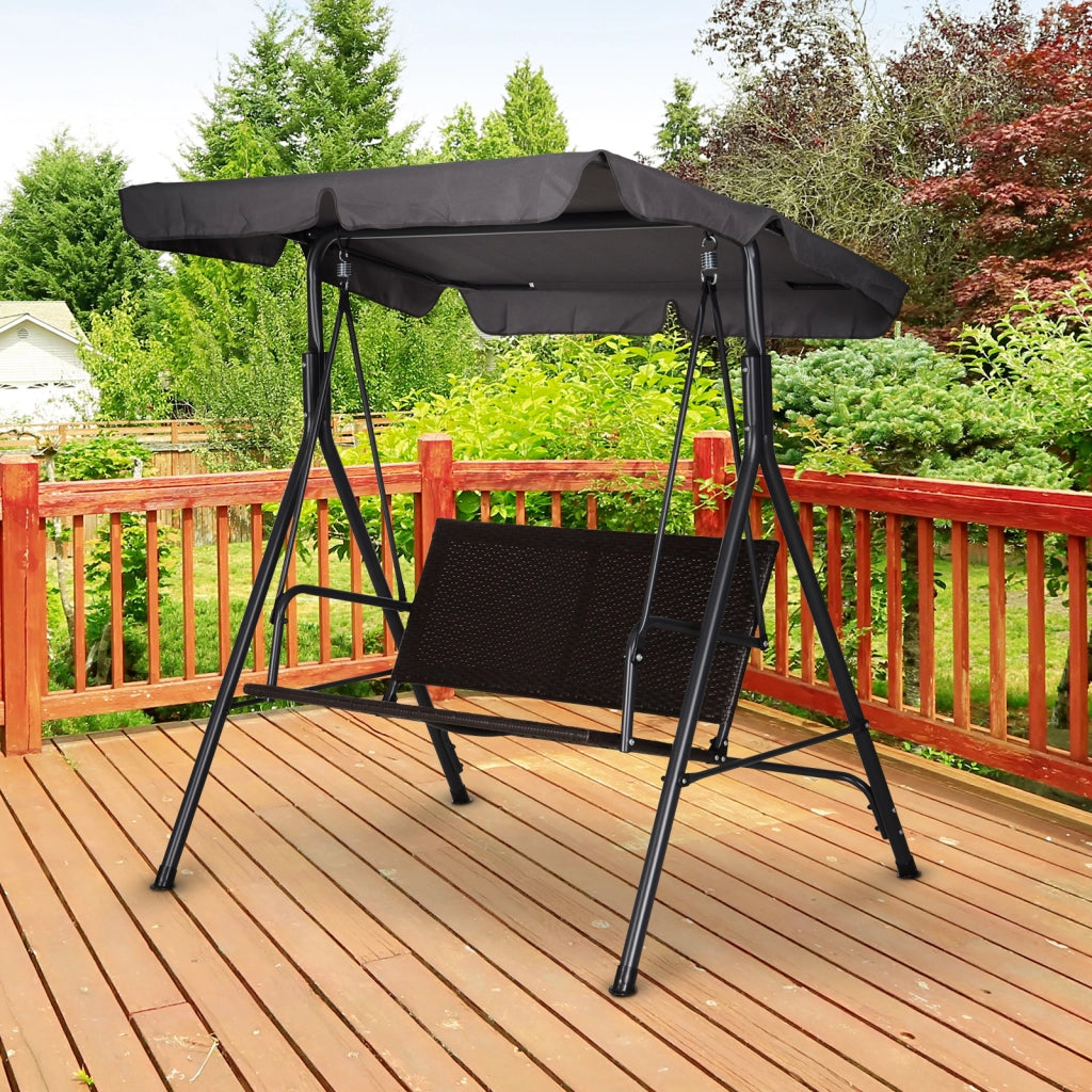 Dondolo da Giardino 2 Posti con Tettuccio Regolabile ¨C Minimal ¨C Marrone Grigio 140x110x151 cm