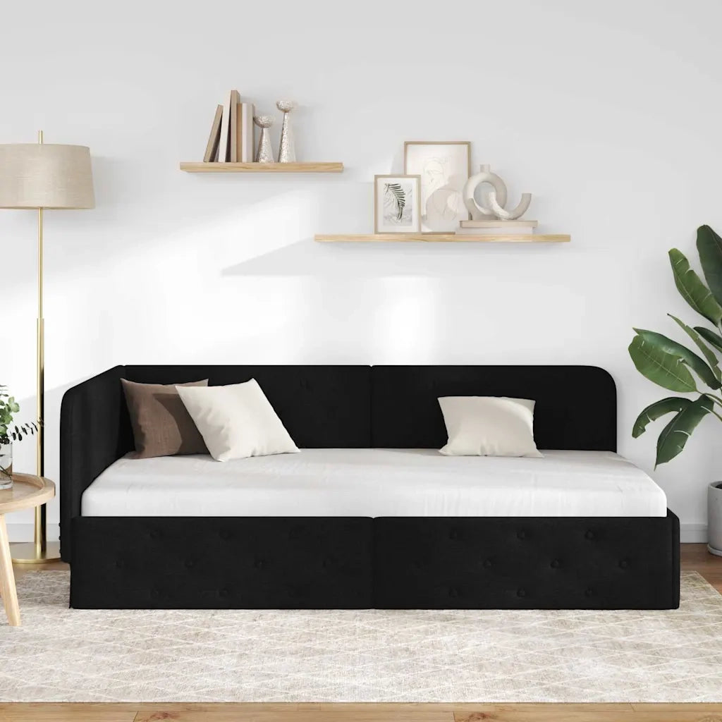 Cornice del letto ad angolo Nero 90 x 190 cm Tessuto