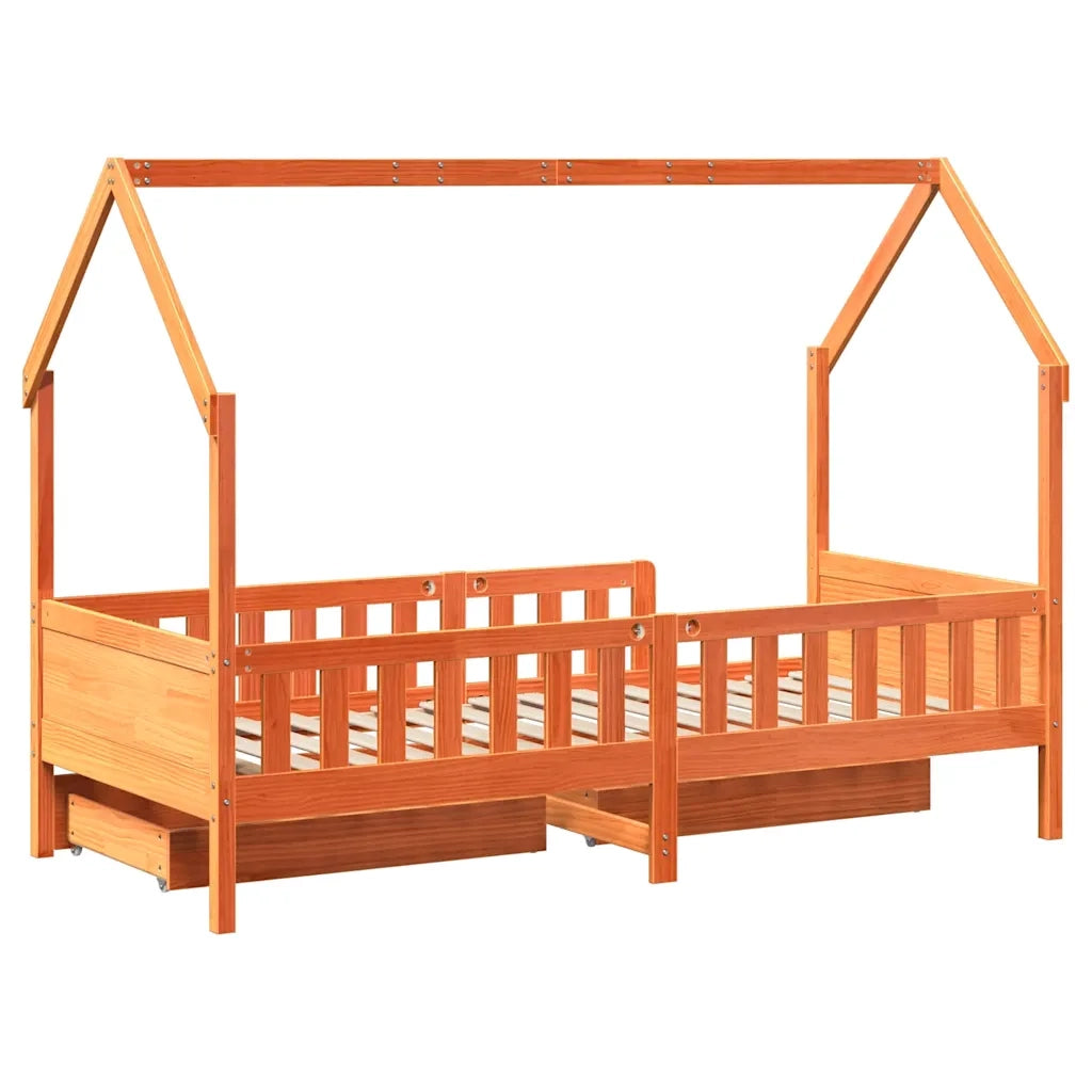 Giroletto Bambini con Cassetti-Struttura Letto Bambini 90x200 cm Legno Massello di Pino 242979