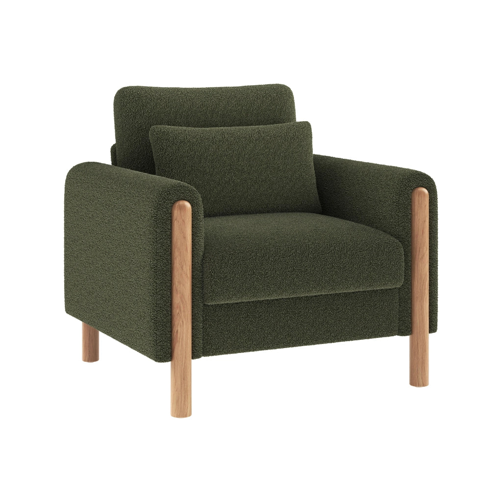 poltrona lounge 1 posto con cuscino spesso sfoderabile e braccioli; tessuto bouclÃ© verde 87 Ã— 83 Ã— 88.5 cm