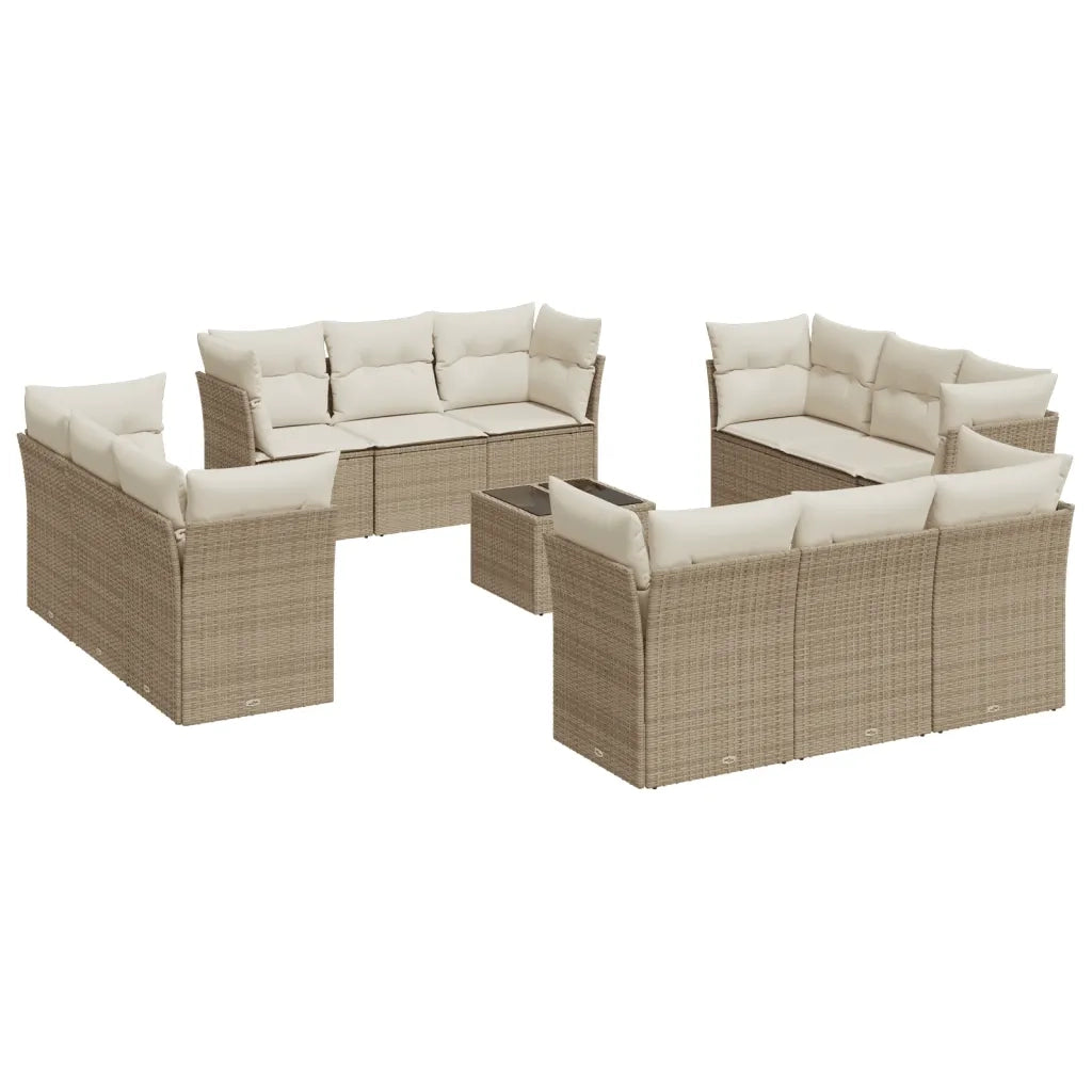 Set Divano da Giardino 13 pz con Cuscini Beige in Polyrattan 3249177