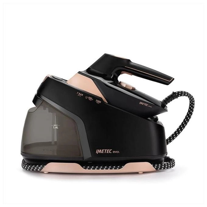 Imetec 9034 Evos Ferro da Stiro con Caldaia Tecnologia Flash Steam Pressione 7 bar Colpo di Vapore 500 g-min 2400 W Piastra Infinity Glide colore Nero e Rose Gold