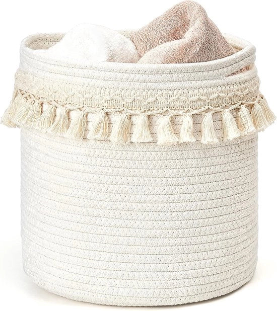 Decorazione boho per bambino in cotone, macramé con asta, piccola, graziosa, penna intrecciata, cassettone, contenitore per giocattoli, riviste, soggiorno, camera da letto
