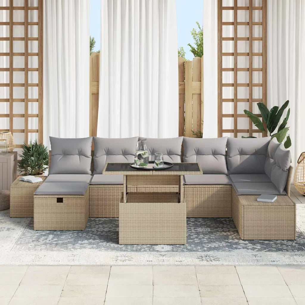 Set Divano da Giardino con cuscino 8 pcs Beige Poly Rattan 3359887