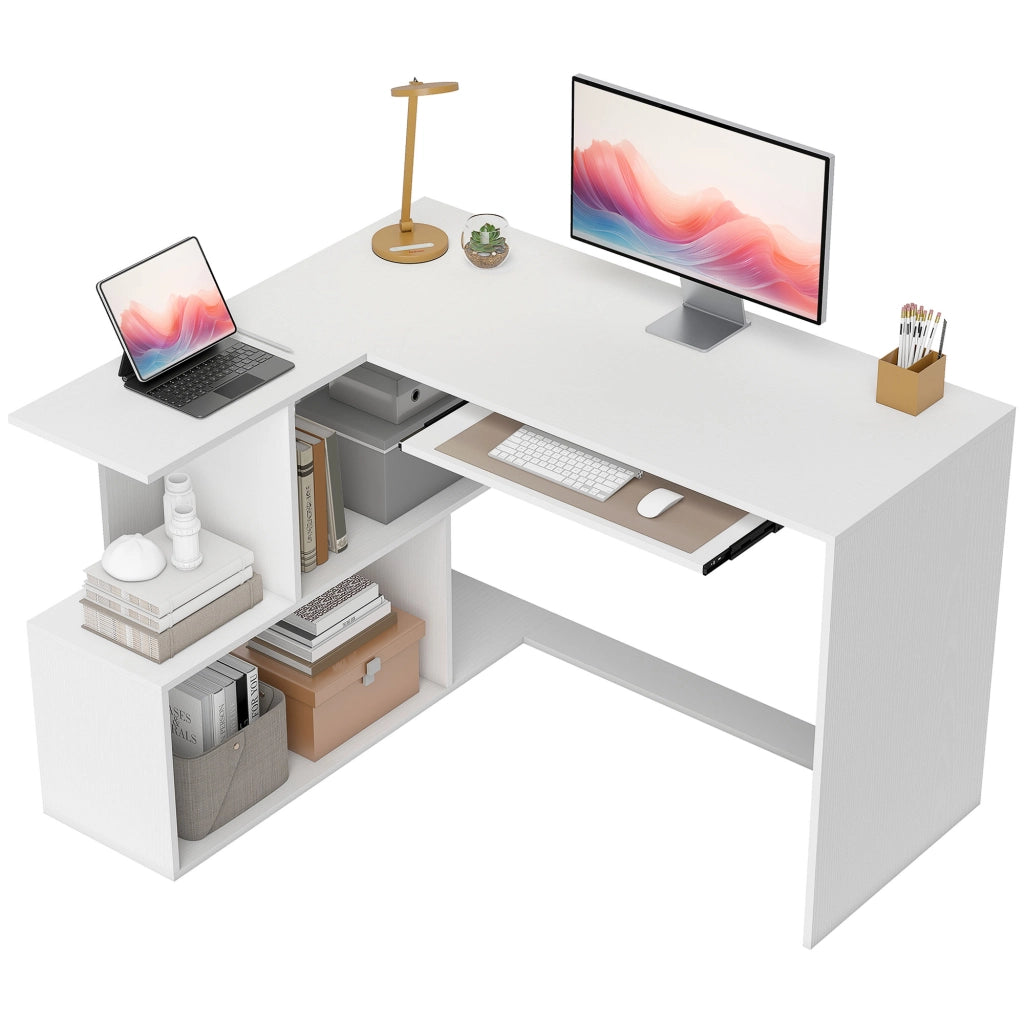 Scrivania angolare con ripiani e cassetto ¨C Minimal ¨C bianco 120x100x76