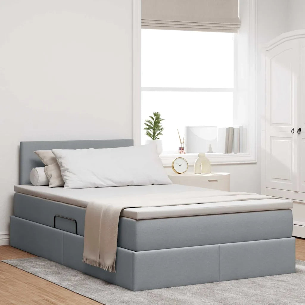 Letto con contenitore e LED Grigio chiaro 120 x 200 cm Tessuto