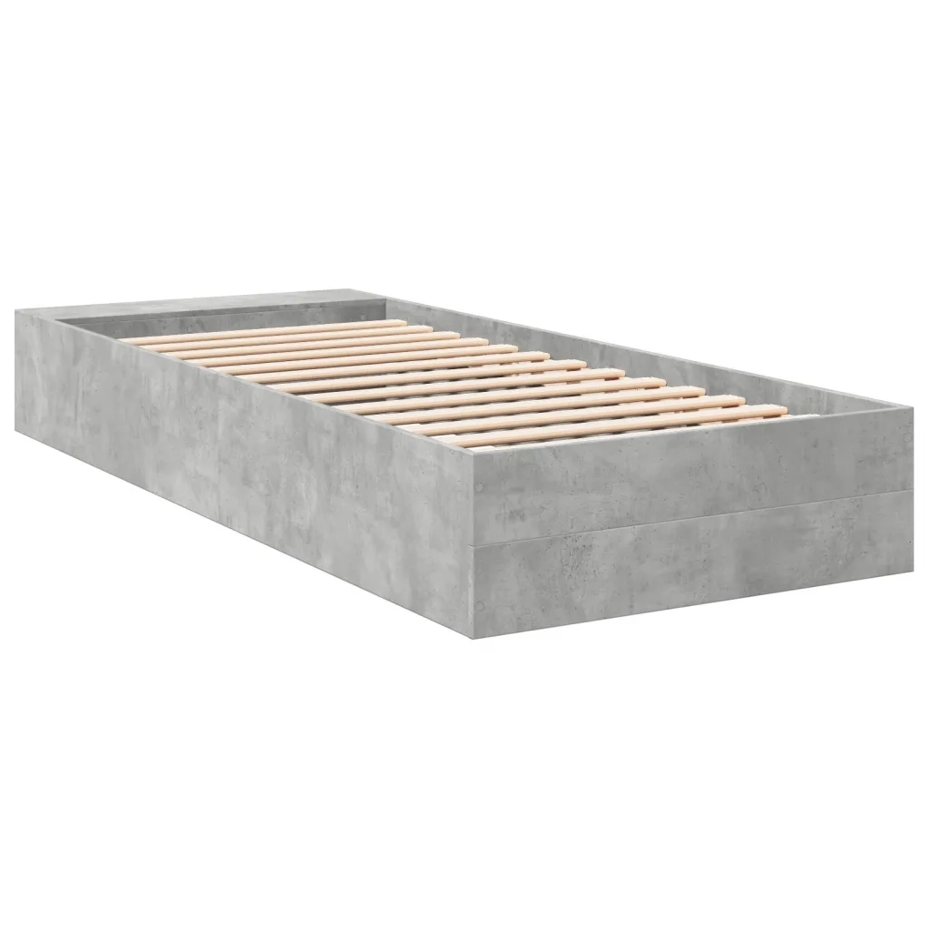 Letto singolo | Letto per adulti | Giroletto Grigio Cemento 75x190 cm in Legno Multistrato