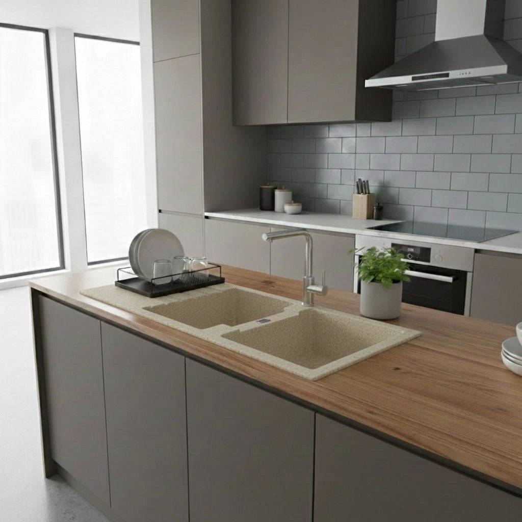 Lavello 116 cm da incasso in sintetico effetto granito due vasche - Avena