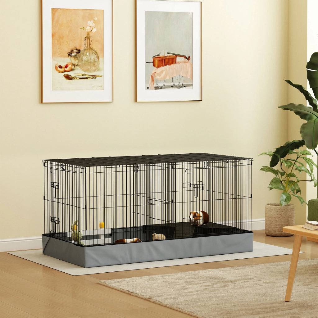 Gabbia per Piccoli Animali 2 in 1 ¨C Xylo ¨C Coperchio Rimovibile, Sezioni Separate, 121x61x61 cm, Nero