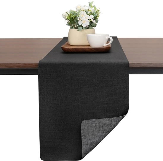 Tavolo da imitazione in plastica, moderno, antiscivolo, resistente al calore, tavolo da esterno, lavabile, per matrimoni, compleanni, decorazioni da tavola (grigio-nero, 30x240cm)