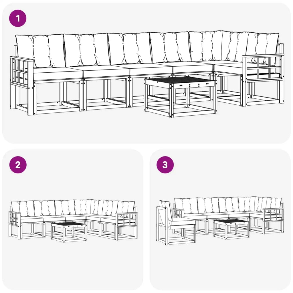 Set di divani da esterno con cuscino 7 pcs Bianco e Nero 3389554