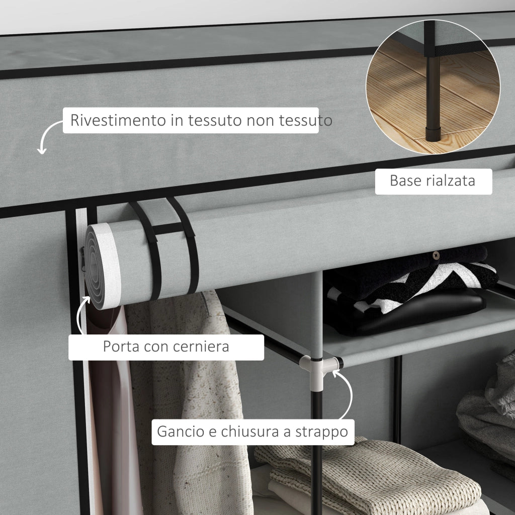 Armadio in Tessuto e Acciaio con Ripiani e Cassetti ¨C Zephmum ¨C Grigio 90x51x200