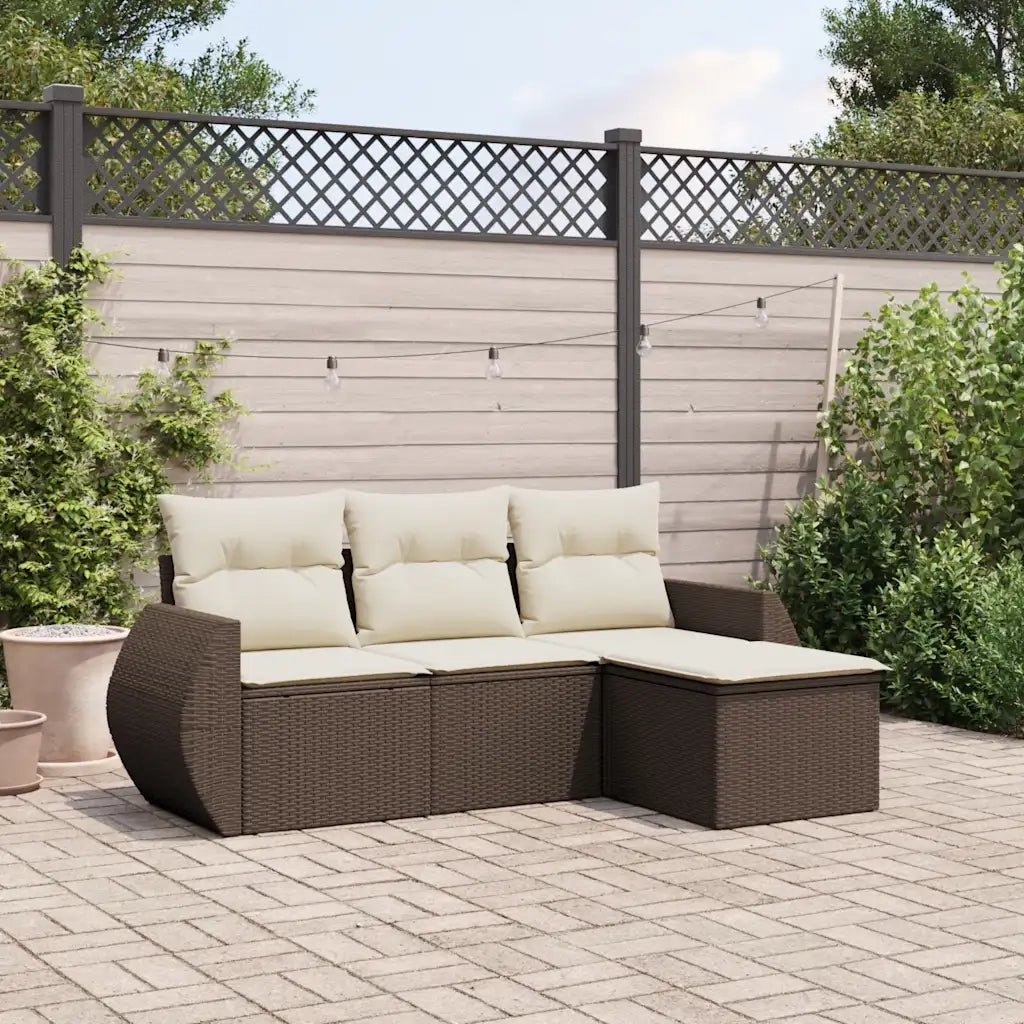Set Divano da Giardino 4 pz | Set Salotto da Giardino con Cuscini Marrone in Polyrattan