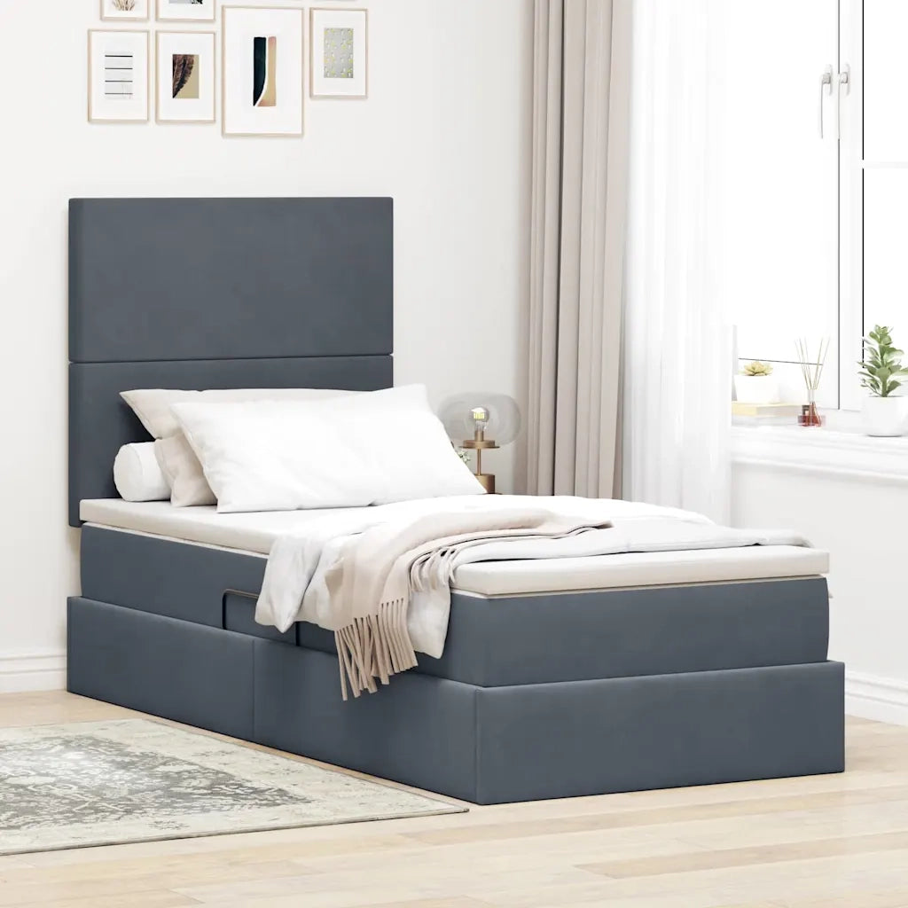 Letto con contenitore e materasso Grigio scuro 90 x 190 cm