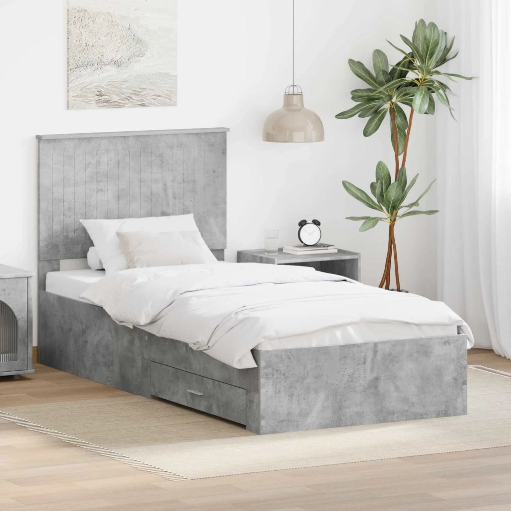 Letto singolo | Letto per adulti | Struttura del letto con testiera Grigio cemento 90 x 200 cm