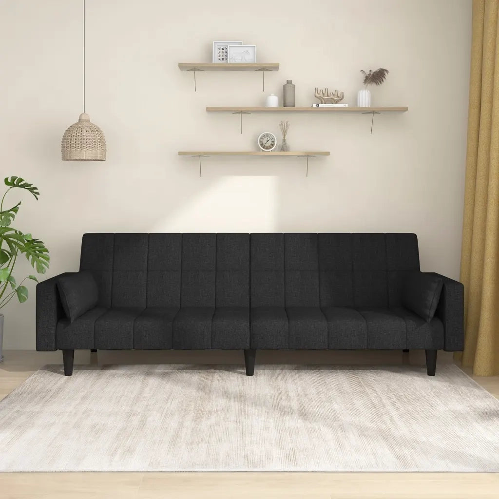 Divano letto | Sof¨¤ letto | Letto singolo a 2 Posti con 2 Cuscini Nero in Tessuto