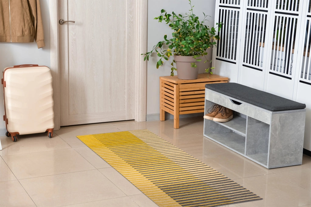 Tappeto Arredo Moderno Morbido in Ciniglia Ingresso Antiscivolo Prodotto Italiano  Soggiorno Camera Salotto Disegni Piazzati Cotone Varie Misure Grande Neon/Senape - 115x175 cm