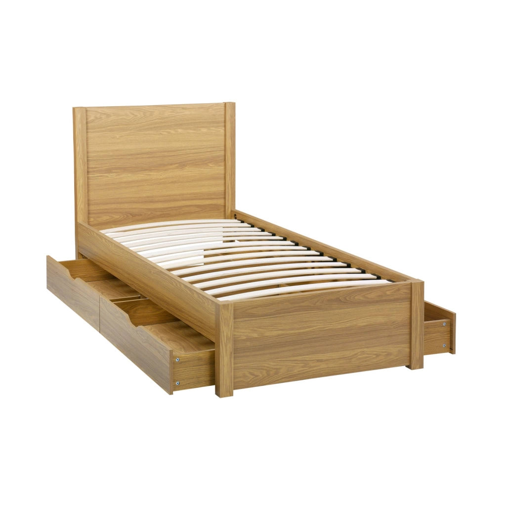 Letto con rete a doghe e testiera 90x190cm + 4 cassetti, marrone