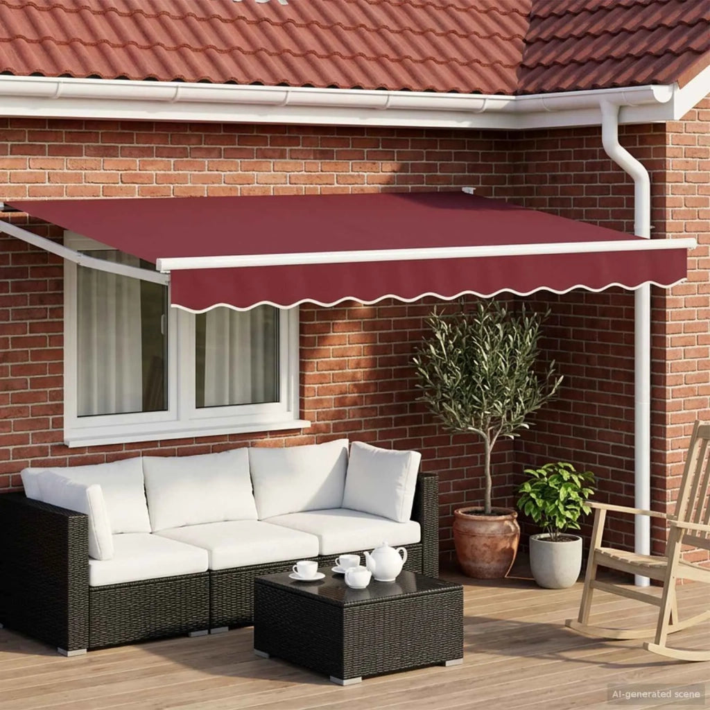 Tenda retrattile manuale con LED-Tenda parasole per balcone Borgogna e Bianco 3,5 x 2,5 m