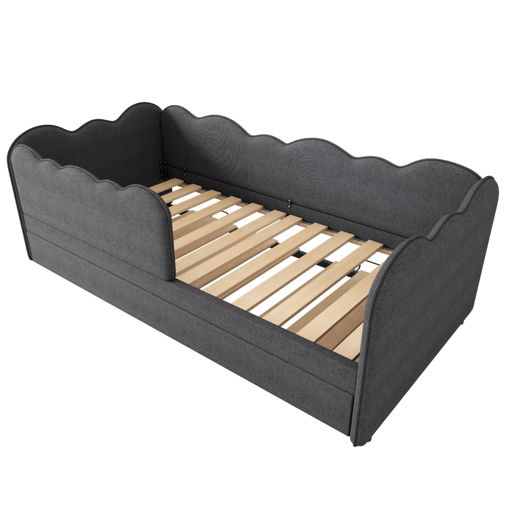 Letto Imbottito con Ausziehbett ¨C MINIMAL ¨C Grigio, Tessuto Lino, 90x190