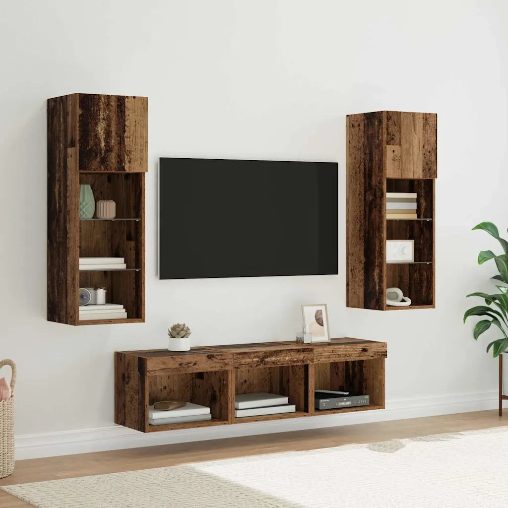 Unit¨¤ per TV a Muro 5 pz | Armadietto TV | Mobile Porta TV Rovere Nero Legno multistrato