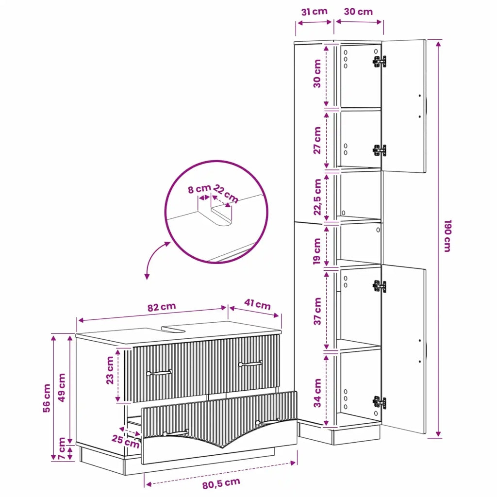Set di Armadi da Bagno da 2 Pezzi HOORN Nero 3417550