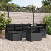 Set Divano da Giardino con cuscino 7 pcs Nero Poly Rattan