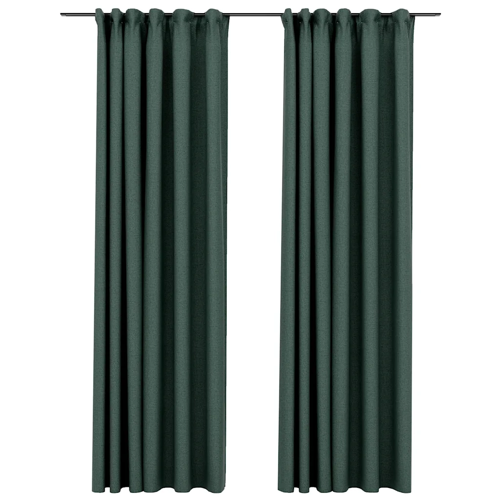 Tende Oscuranti | Tende Blackout con Ganci Effetto Lino 2 pz Verdi 140x245 cm