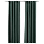 Tende Oscuranti | Tende Blackout con Ganci Effetto Lino 2 pz Verdi 140x245 cm
