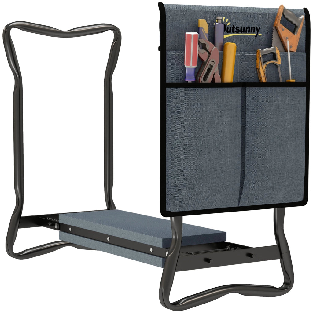 Sgabello da Giardino Pieghevole con Cuscinetti ¨C Minimal ¨C Grigio 58x28x49 cm