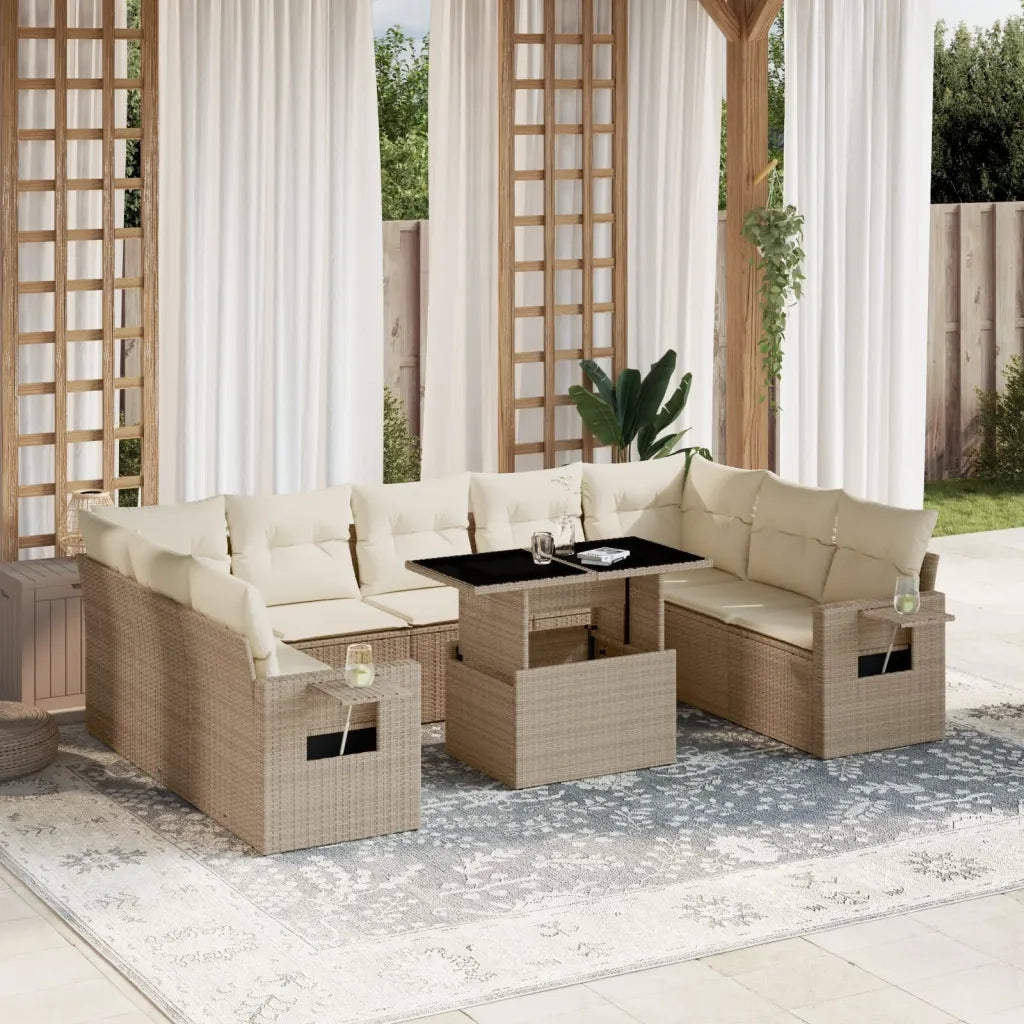 Set Divano da Giardino 10 pz con Cuscini Beige in Polyrattan 3268108